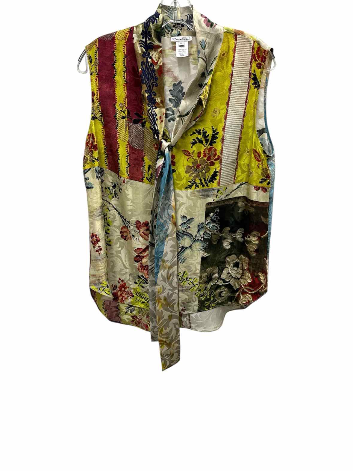 Oscar de la Renta Size 10 Ivory Print Blouse