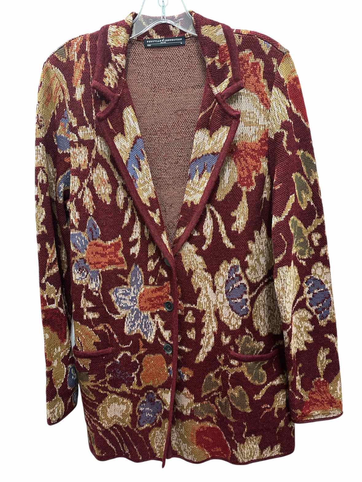 Peruvian Connection Size Medium Maroon Print Sweater