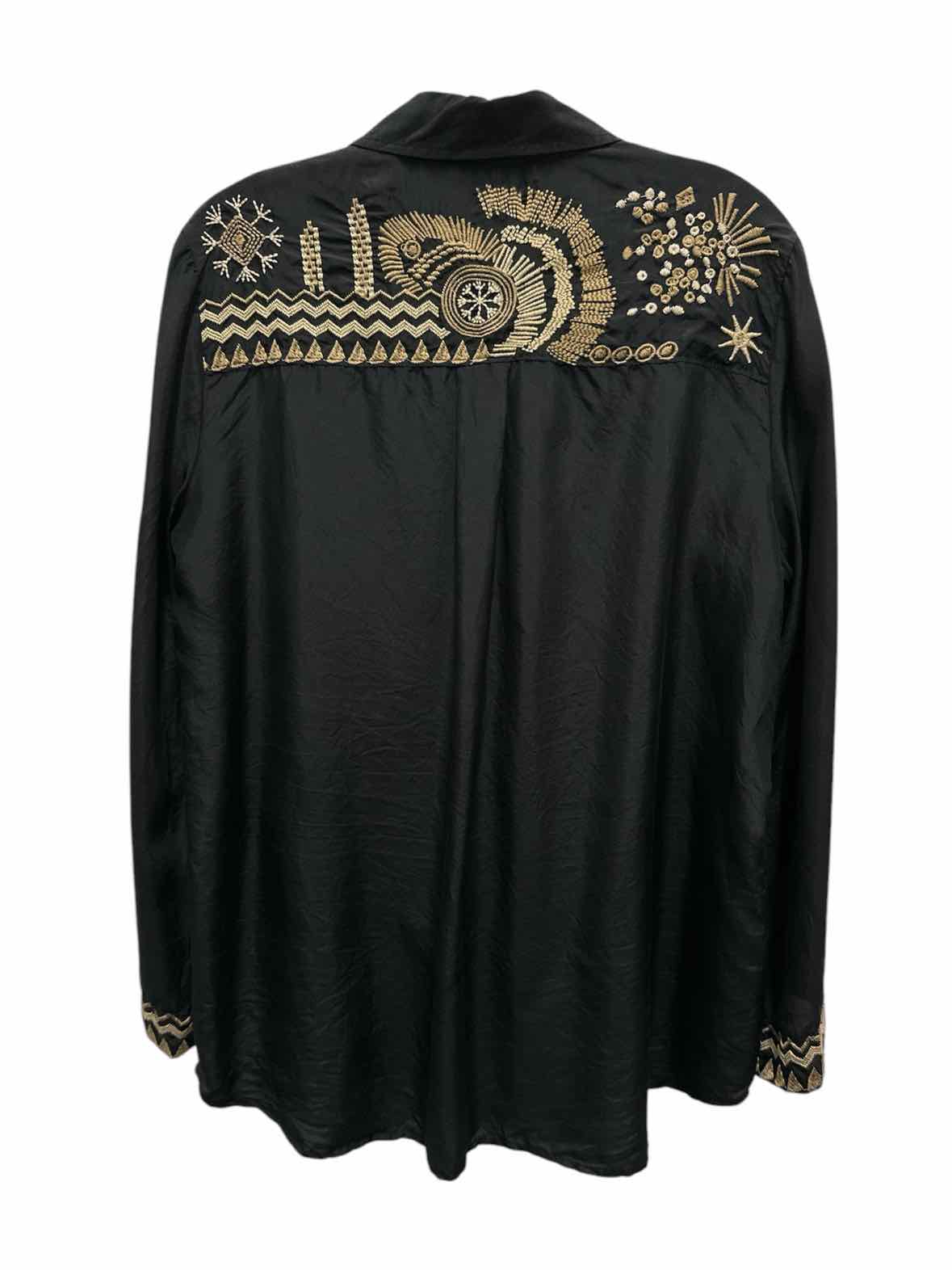 Johnny Was Size Small Black & Tan Blouse