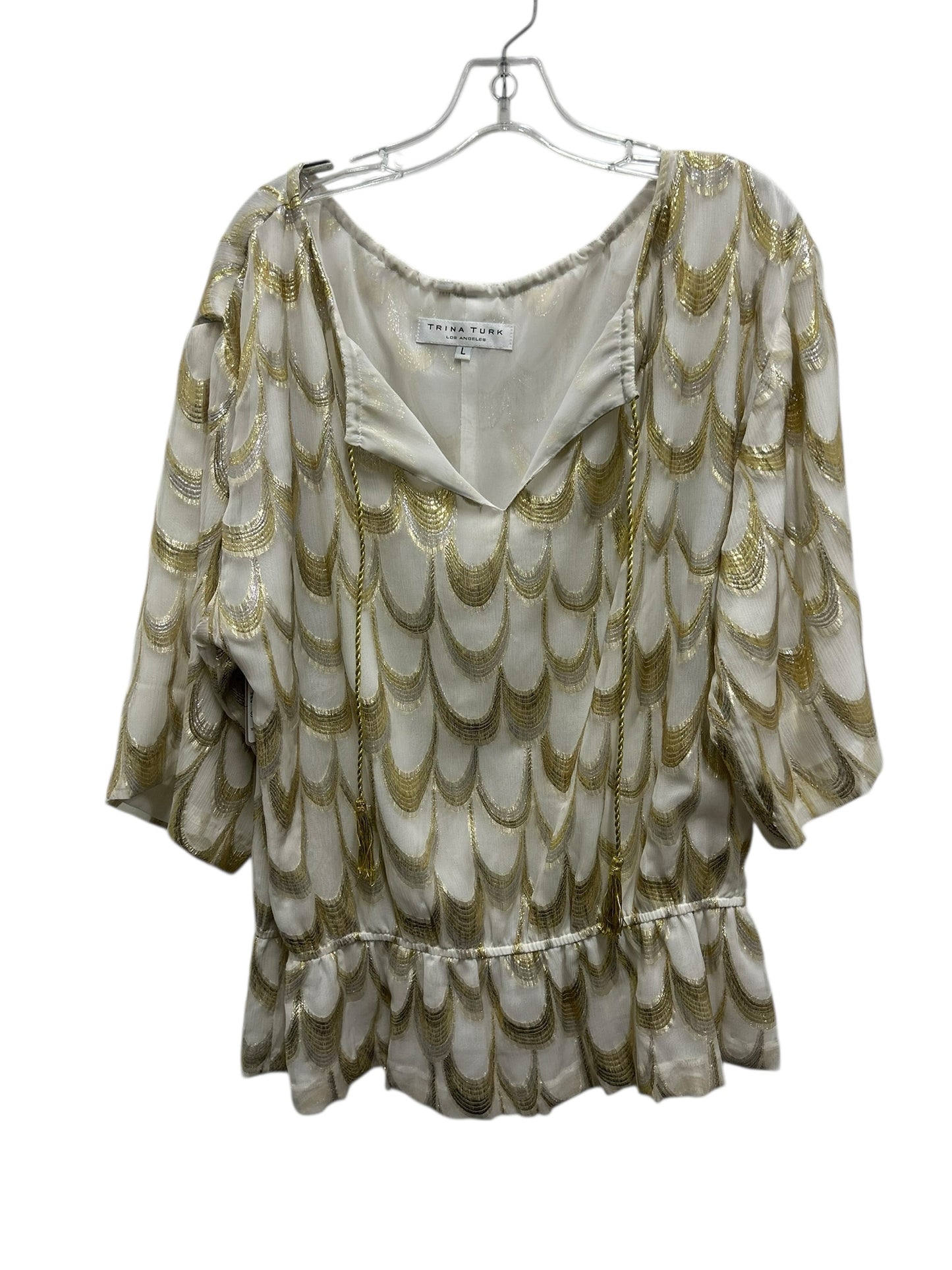 Trina Turk Size Large Ivory & Gold Blouse