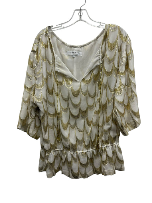 Trina Turk Size Large Ivory & Gold Blouse