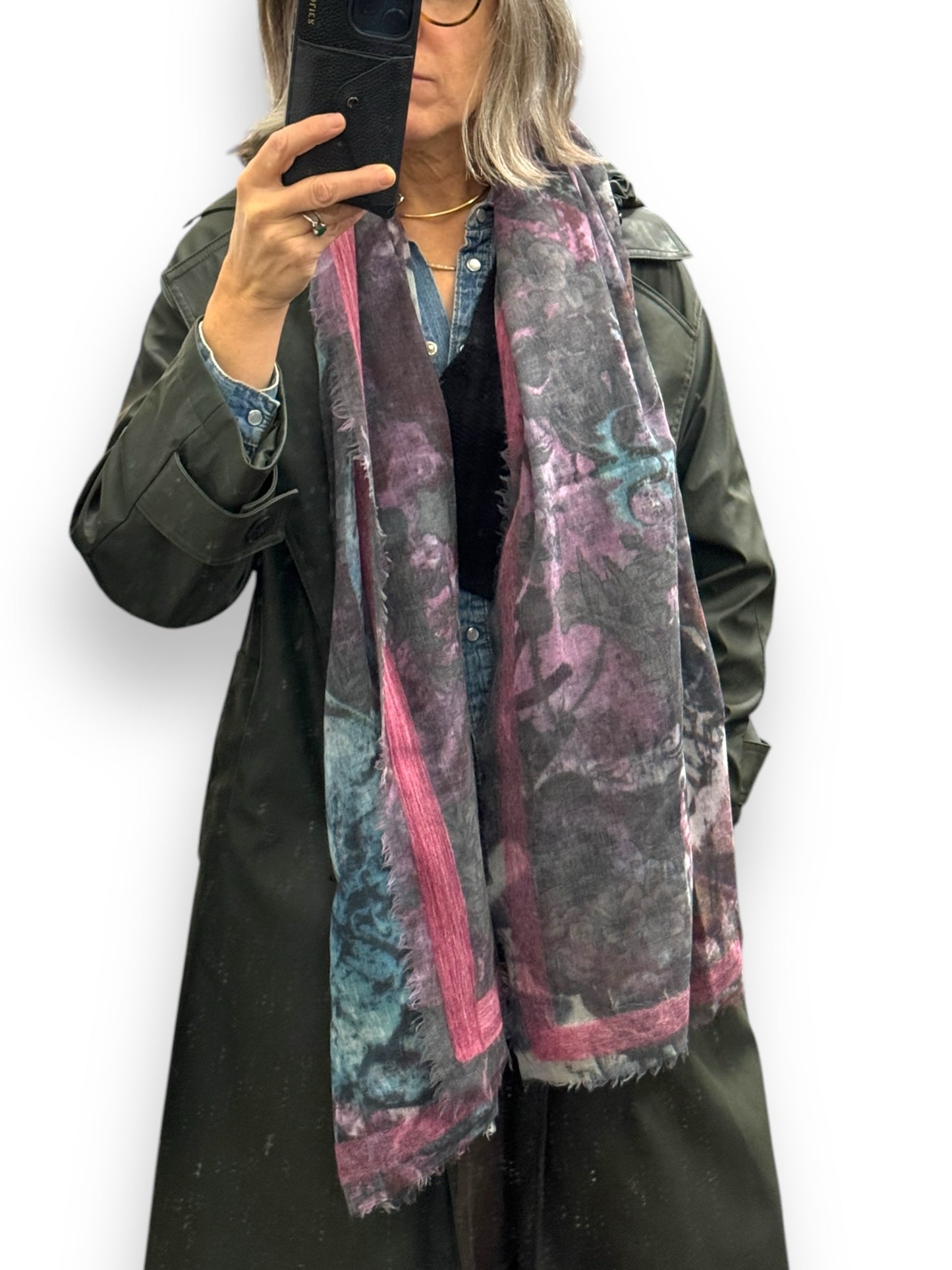 No Label Gray Print Shawl Scarf