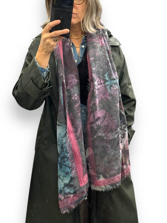 No Label Gray Print Shawl Scarf