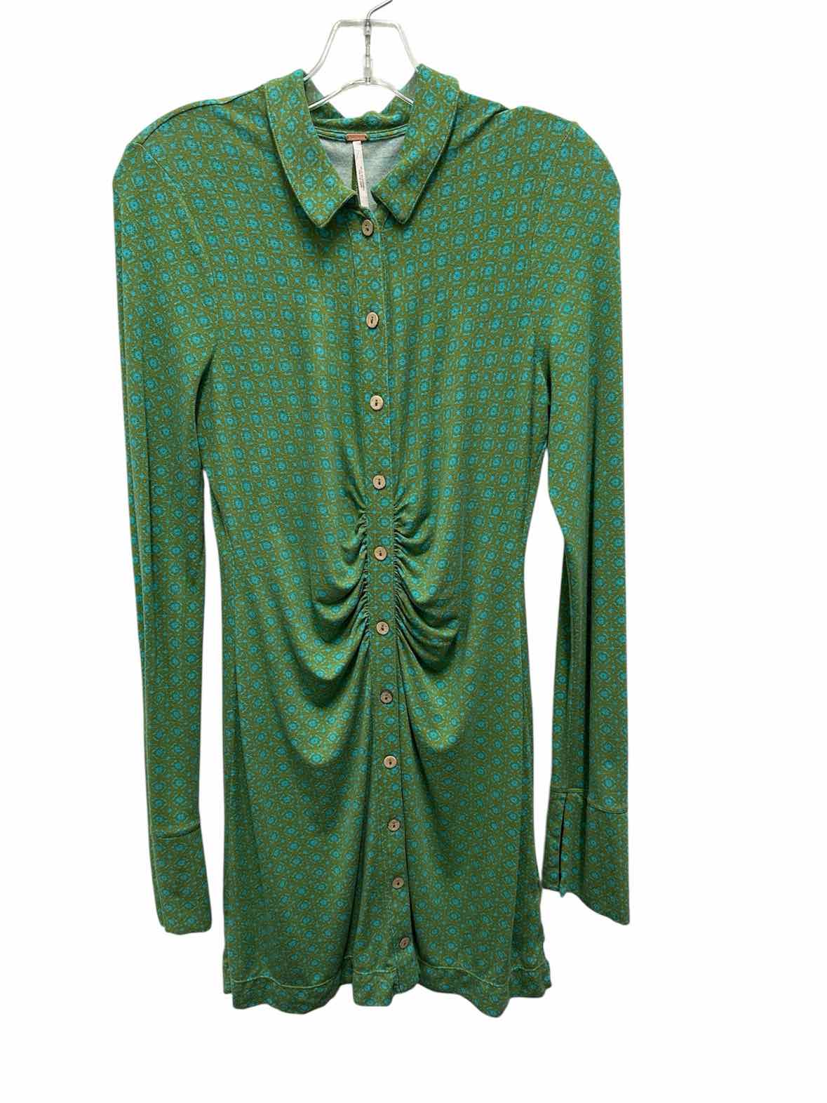 Free People Size Medium Green Print Dress