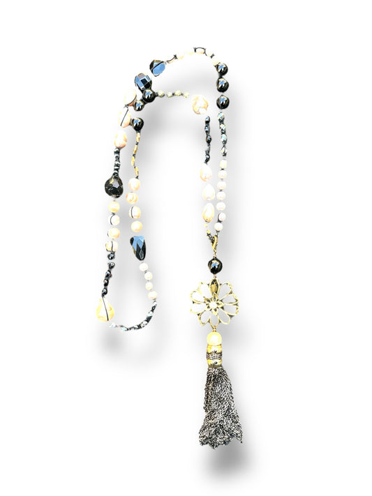 Luma Black & Pearl Tassel Necklace
