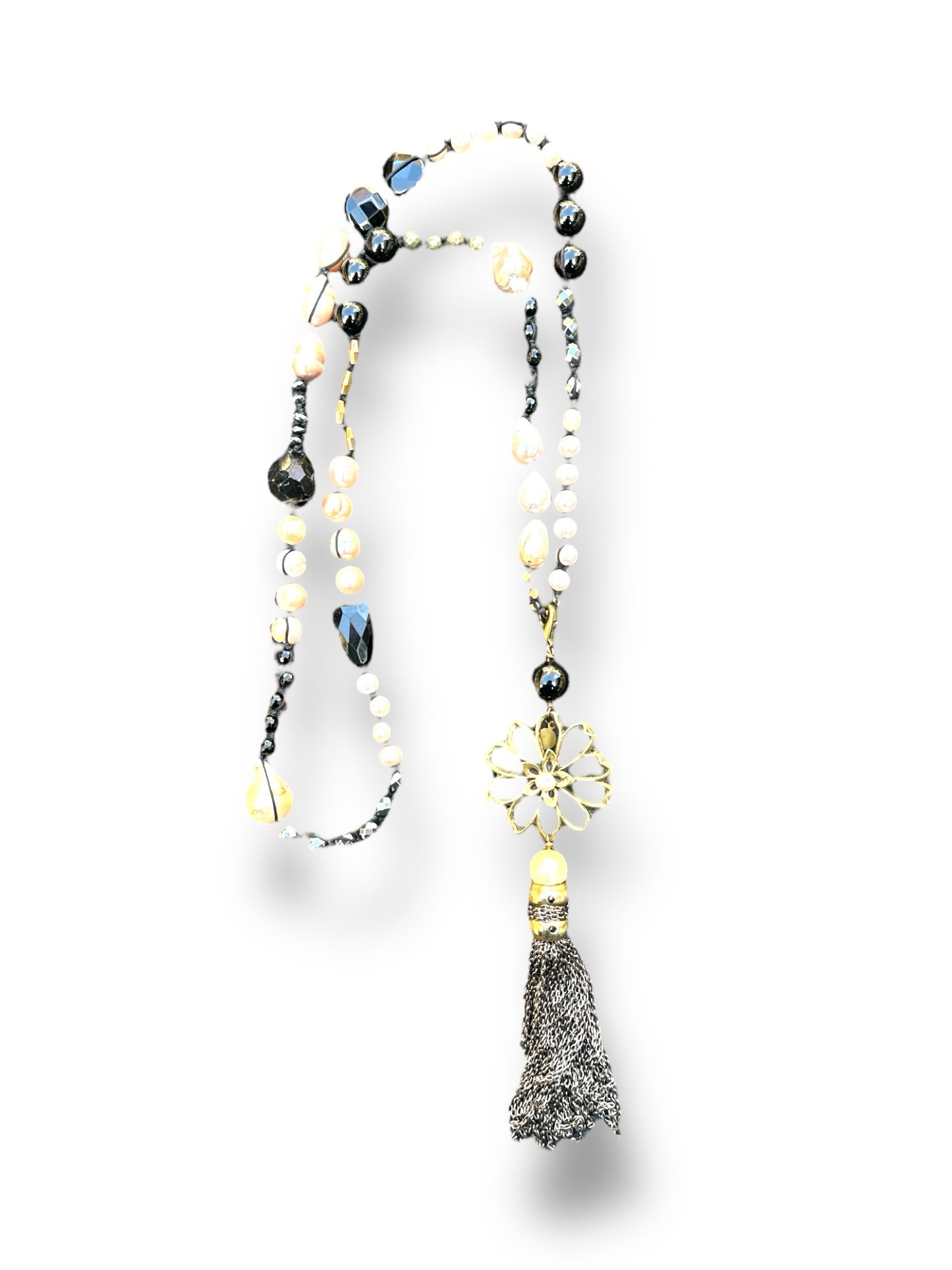 Luma Black & Pearl Tassel Necklace